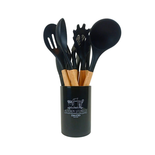 Set 12 Utensilios De Cocina Silicona Negro