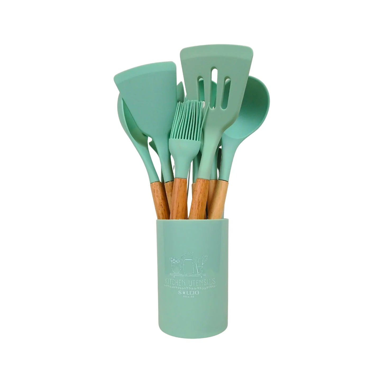 Set 12 Utensilios De Cocina Silicona Verde