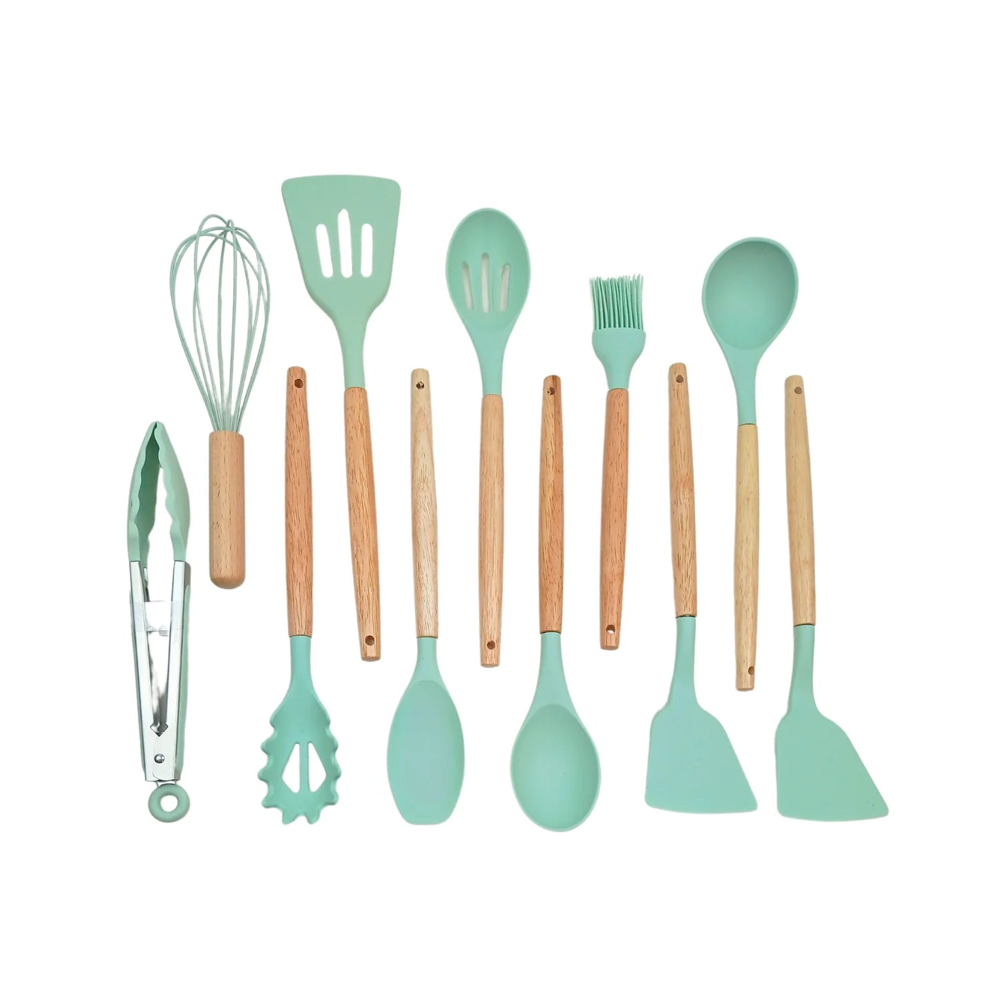 Set 12 Utensilios De Cocina Silicona Verde