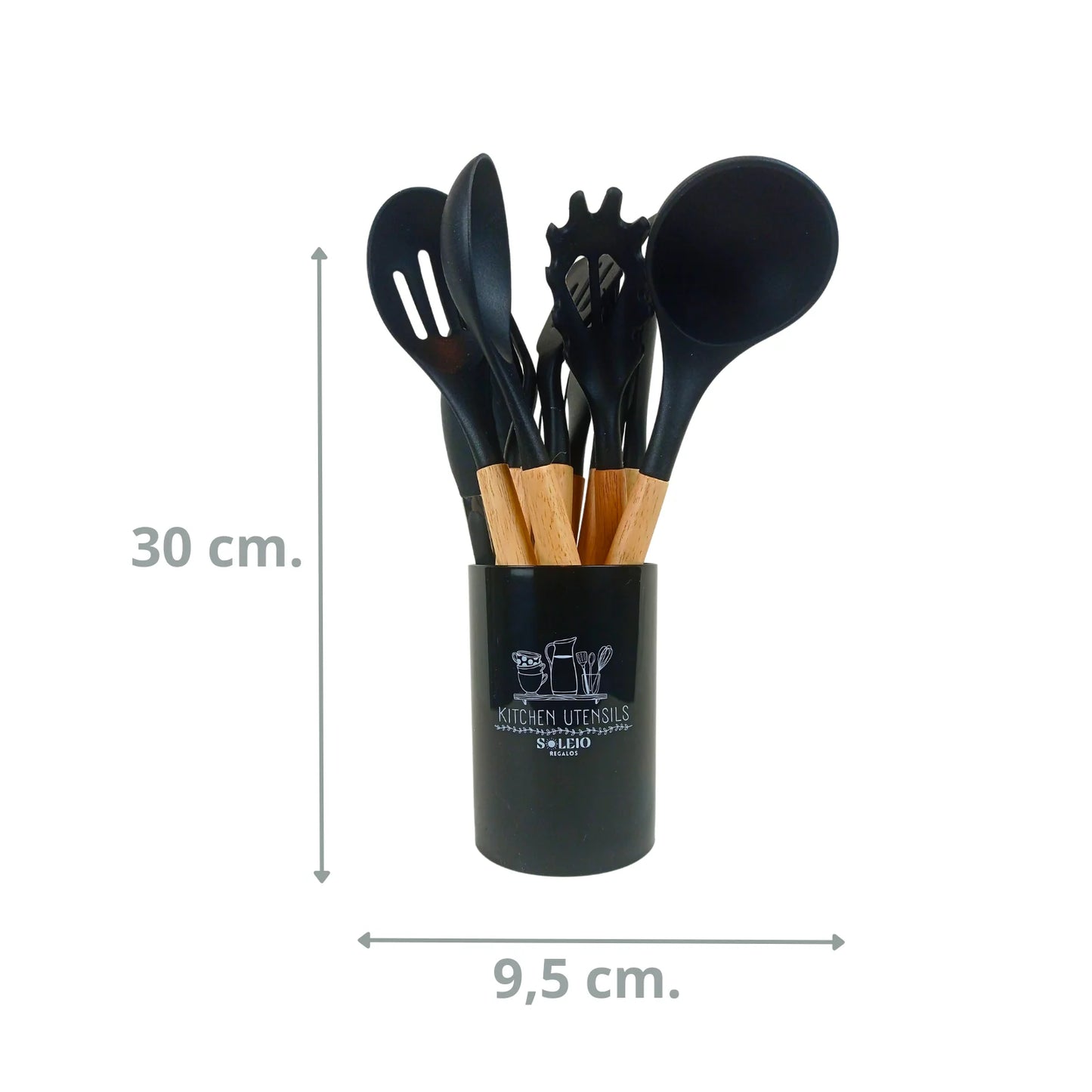 Set 12 Utensilios De Cocina Silicona Negro