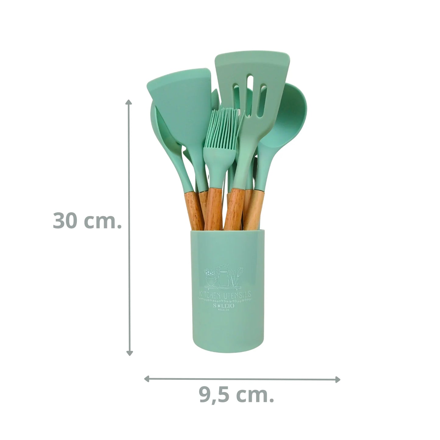 Set 12 Utensilios De Cocina Silicona Verde